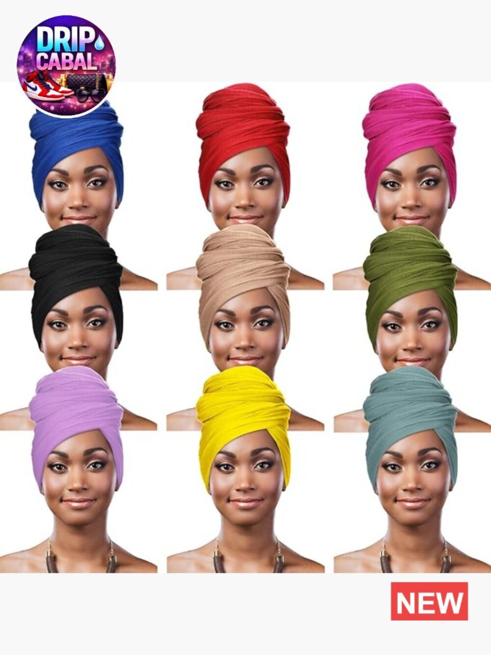 9 Stretch Head Wraps 3-in-1 Turban Scarf Long Hair Soft Headband